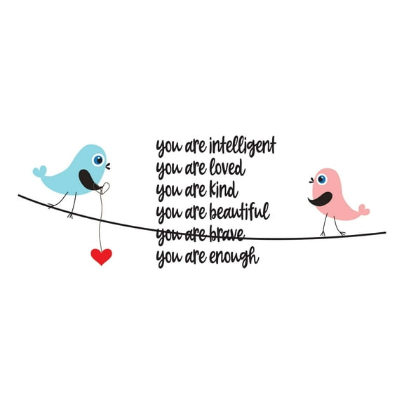 Children You are Intelligent You are Loved Cute Cartoon Wall Decal Decoration You are Brave enough Motivational Quote Decor Lasts Years and Easily Removable - Size: 10 In(W) x 4 In(H)