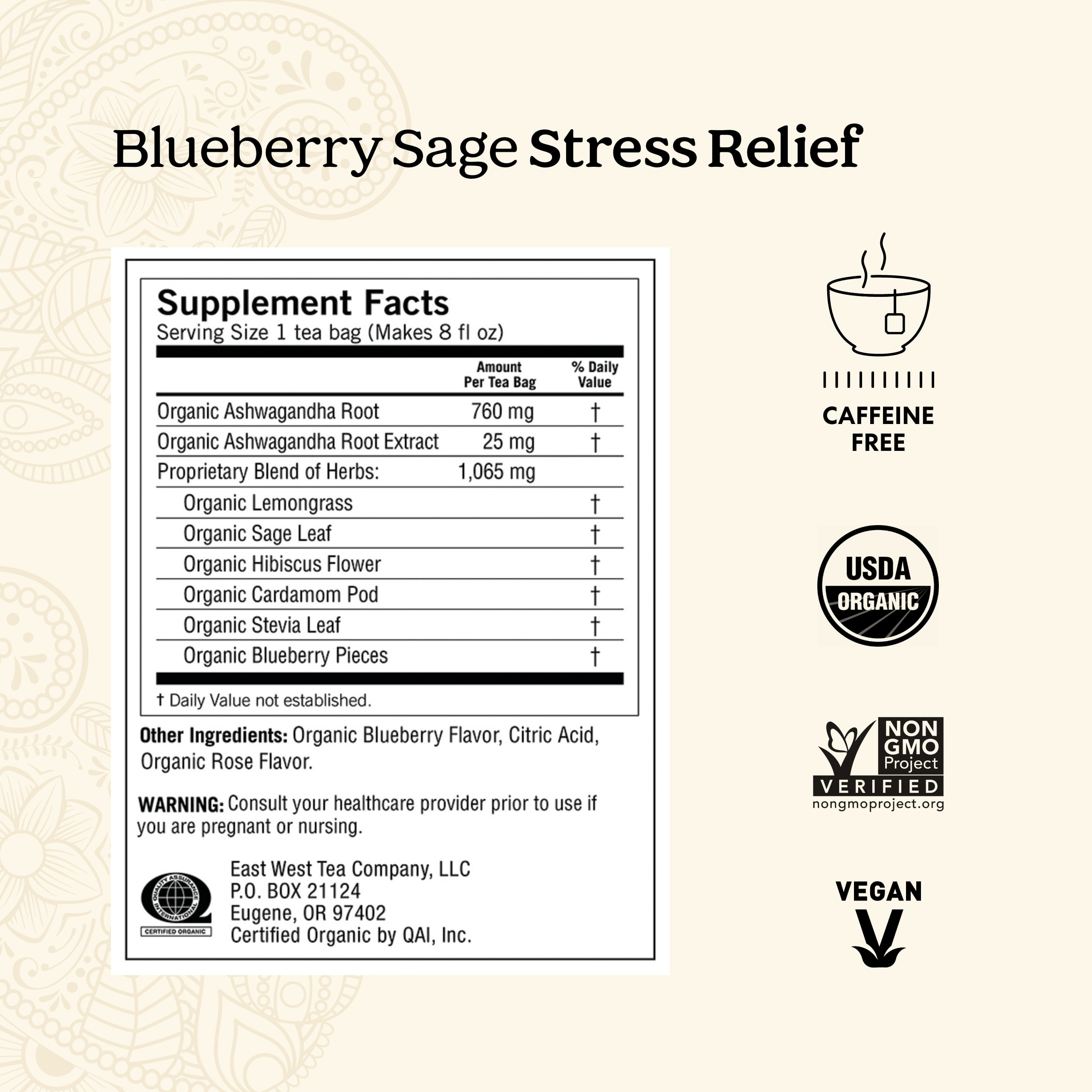 Yogi Tea Blueberry Sage Stress Relief - 16 Tea Bags per Pack (6 Packs) - Relaxing, Calming Tea to Support Stress Response - Includes Ashwagandha, Blueberry, Sage, Hibiscus & More
