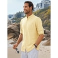 thumbnail image 3 of OALUXE Men's Linen Shirts Long Sleeve Button Down Shirt Band Collar Casual Summer Beach Shirts, 3 of 7