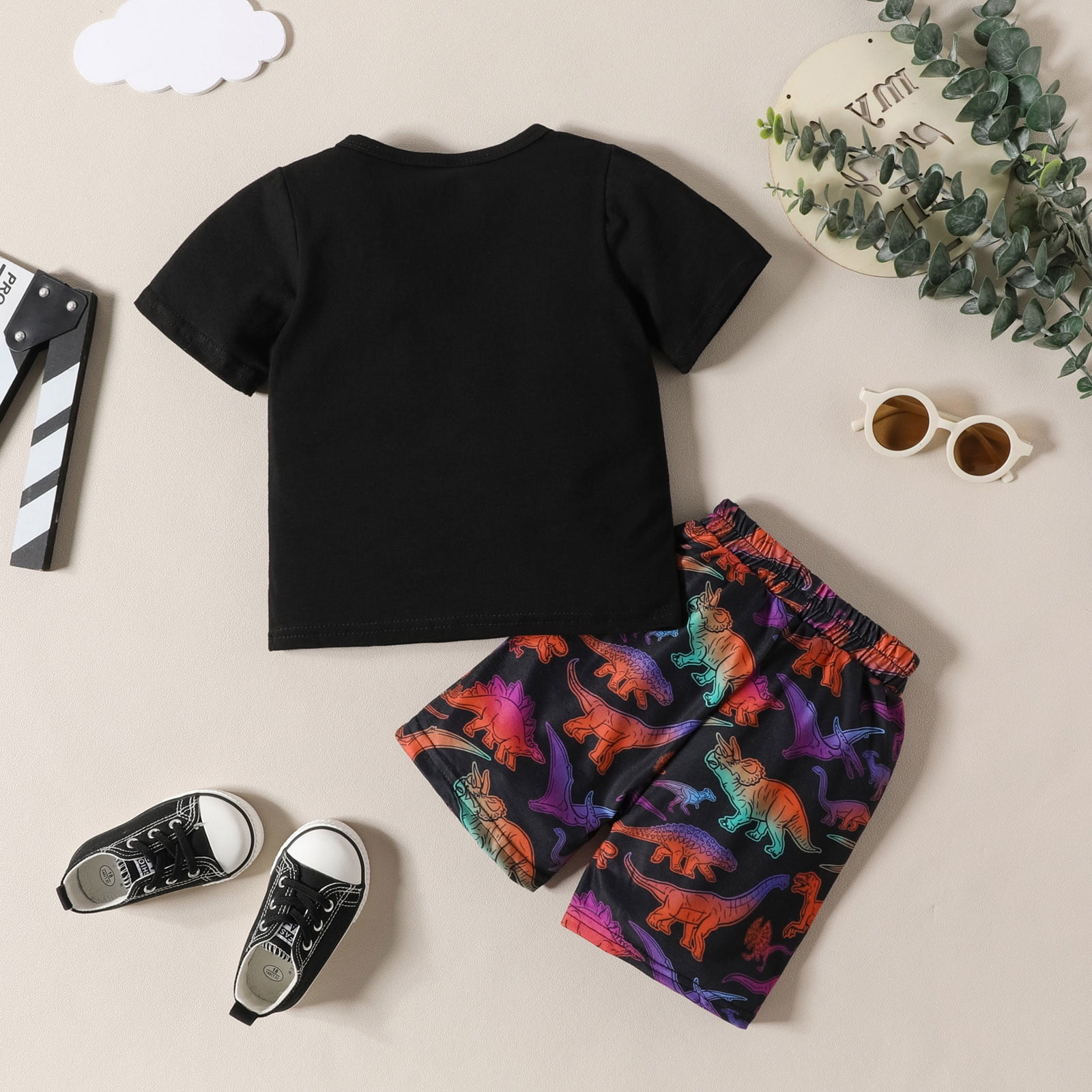 Baby Boy Outfit Sets Dinosaur Animal Letters Printed Short Sleeve Crewneck T Shirt + Elastic Waist Print Shorts 2pcs Outfits 3 Year Old Boy Gifts Summer Casual Toddler Clothes for Boys