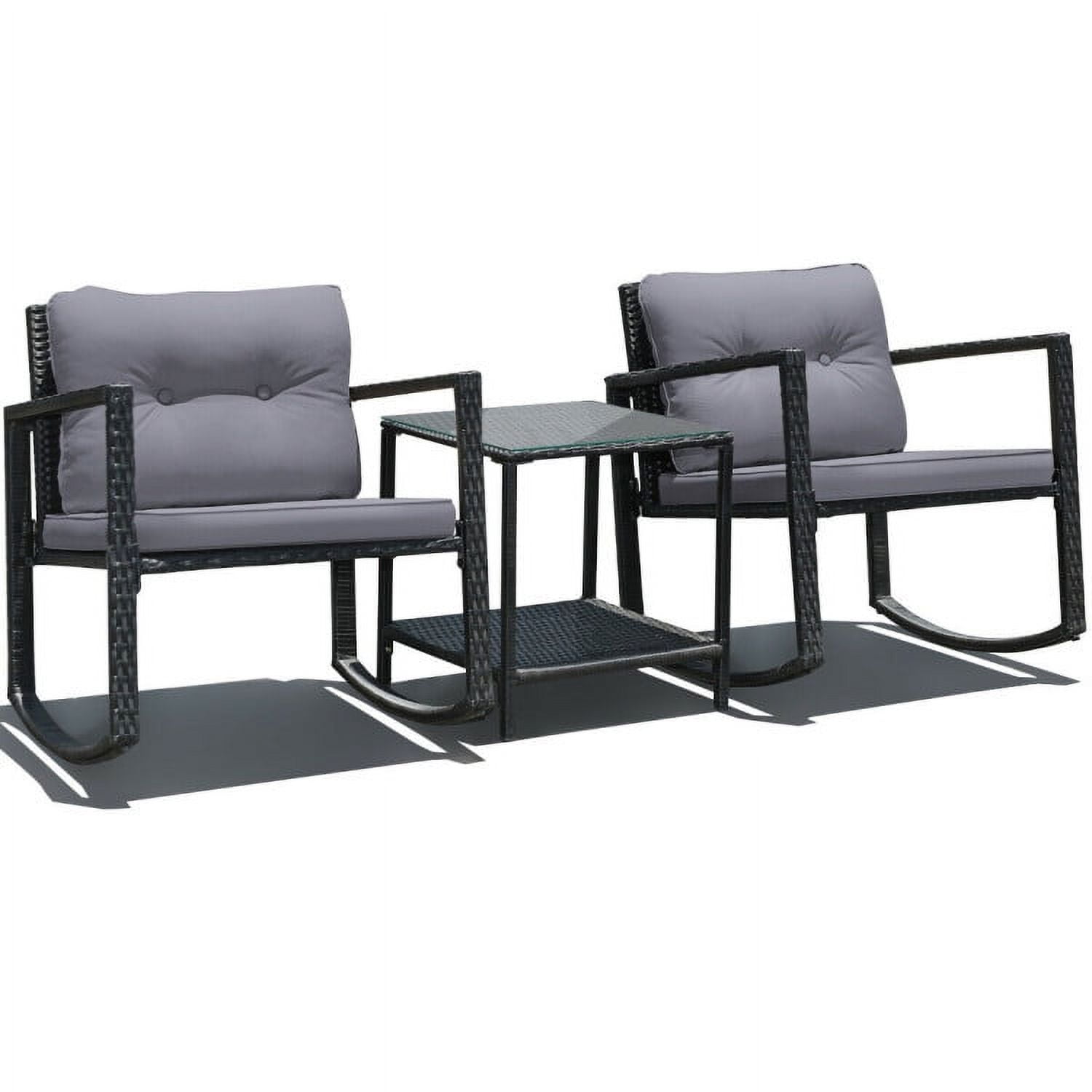 Aimee Lii 3 Pieces Patio Rattan Set Rocking Chair, Balcony Chairs, Small Patio Set, Gray Aimee Lii 3 Pieces Patio Rattan Set Rocking Chair, Balcony Chairs, Small Patio Set, Gray