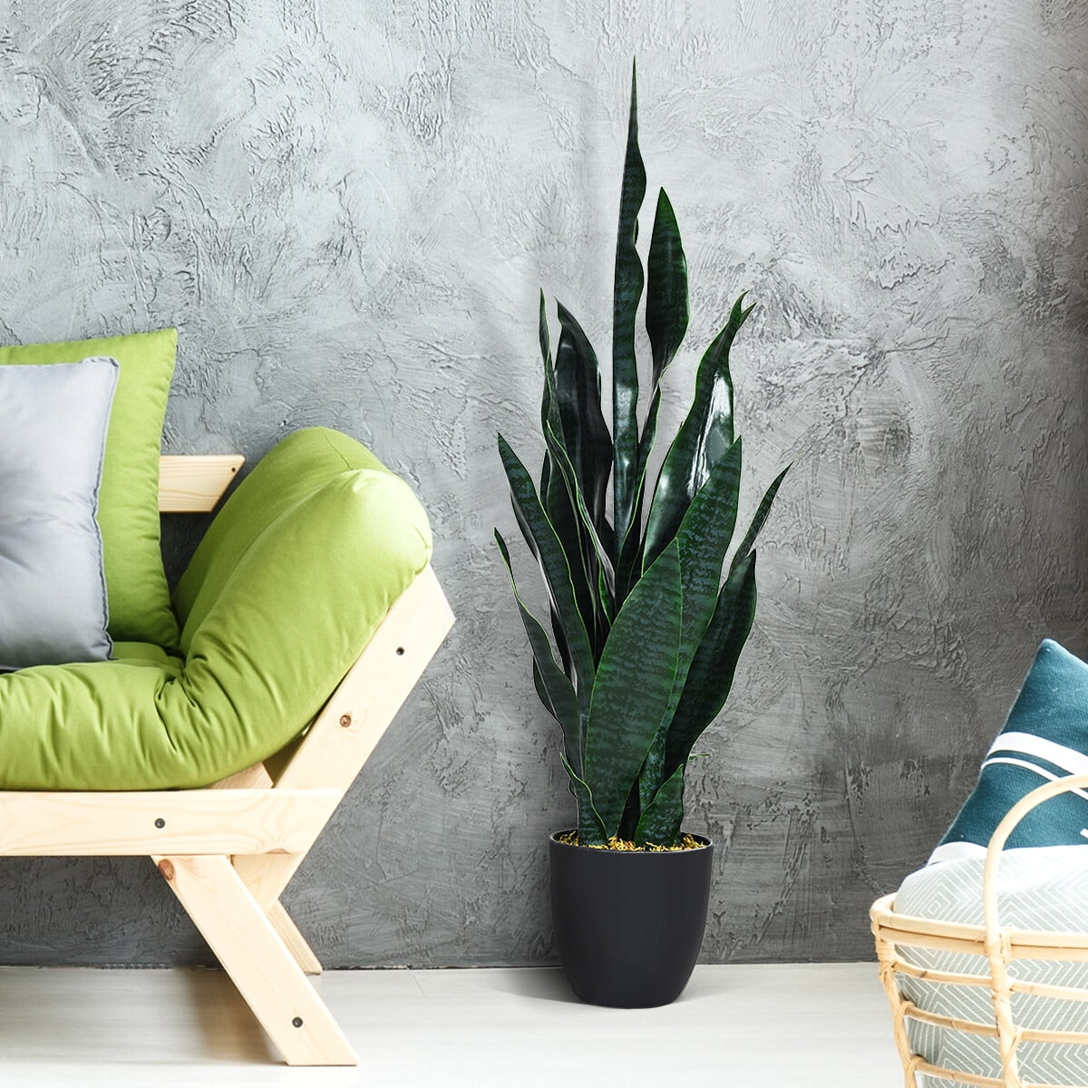 Gymax Artificial Fake Plant 35.5" Fake Sansevieria Indoor-Outdoor Decoration Green