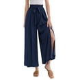 thumbnail image 3 of Solid Print High Waist Wide Leg Pants, Loose Fit Casual Trousers with Elastic Waist, Palazzo Pants for Women Office Work Daily Wear, Fashion Gifts for Women | CSEONE,Blue L, 3 of 8