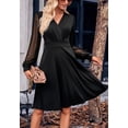 thumbnail image 3 of Surplice Sheer Swiss Dot Long Sleeve Dress for Women Knee Length Black X-Large, 3 of 5