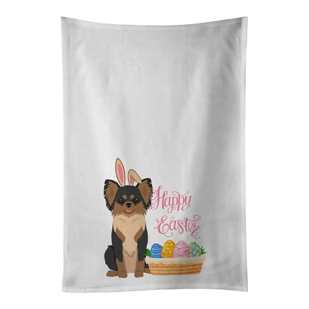 

Longhaired Black and Tan Chihuahua Easter White Kitchen Towel Set of 2 Dish Towels 19 in x 28 in