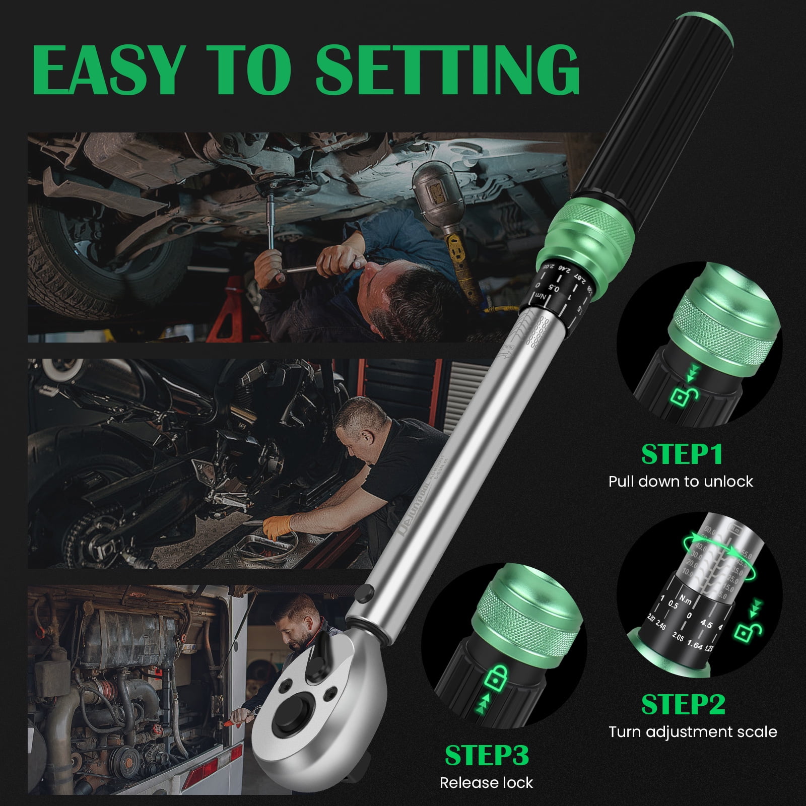 3/8" Drive Click Torque Wrench Set, 5-60 N.m, 32PCS Professional Torque Tool Kit with Extension Bar, Adapter, Bits & Portable Case for Bicycle, Motorcycle, Car Maintenance