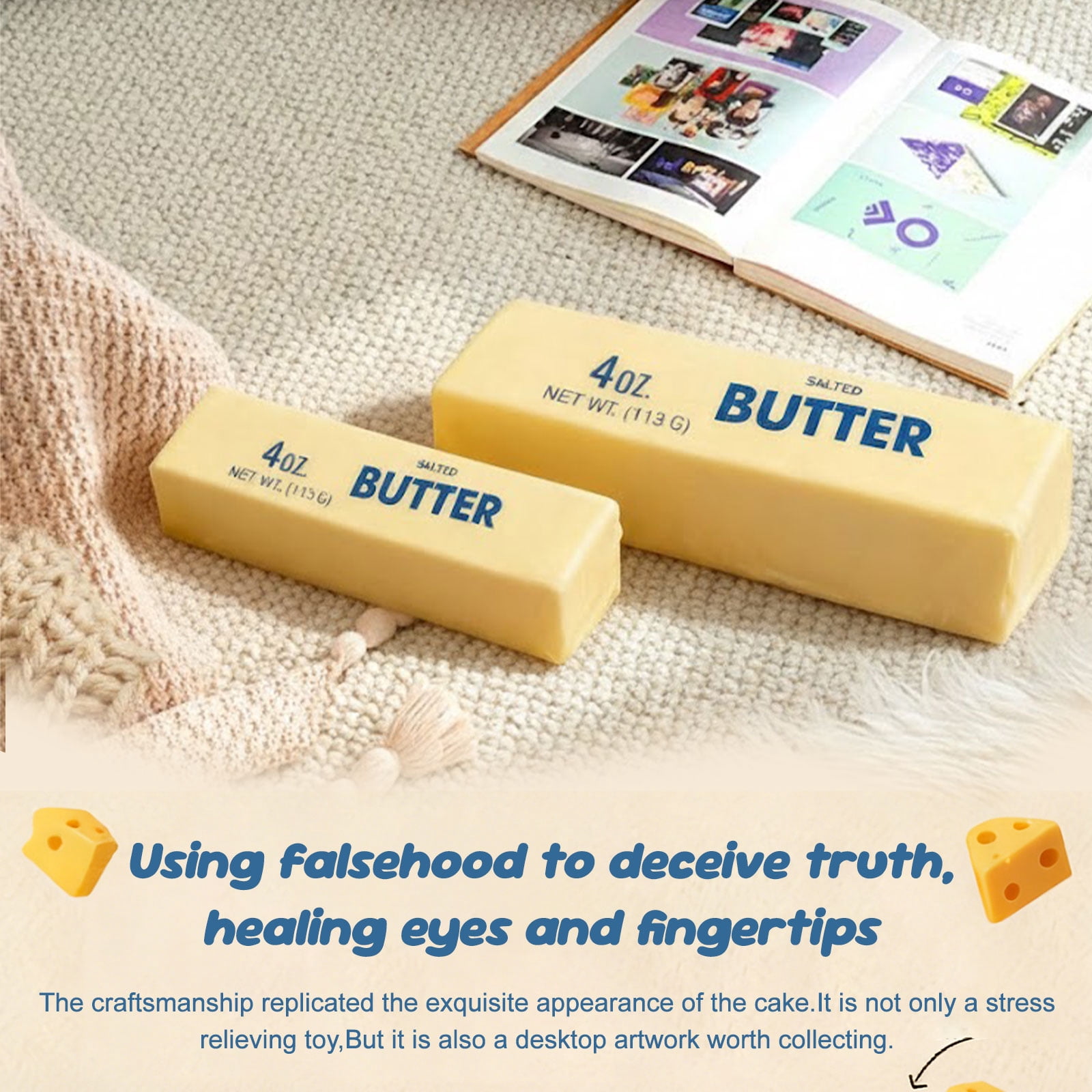 Slow Rising Squishy，Taba Squishy, Stress Balls，Stress Relief & Fidget Toys for ADHD，Party Favor Gift (Butter stick-1pcs)