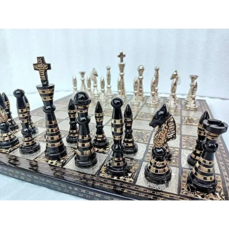 The Exquisite Carved Brass Chess Set | Solid Metal Combo Chess Pieces &  Metal Brass Board Luxury Chess Set - Walmart.Com