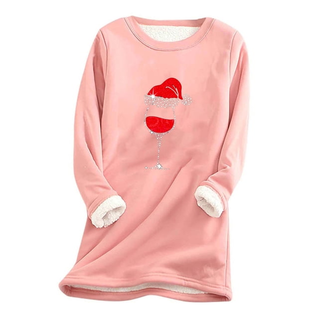 zanvin Chandail en Molleton de Noël pour Femmes Doublé en Polaire Col Rond, Rose, G