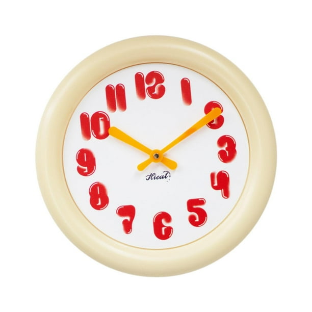 Reloj de pared nórdico de 30,5 cm, ligero, silencioso y decorativo para dormitorio e interiores. Número amarillo rojo