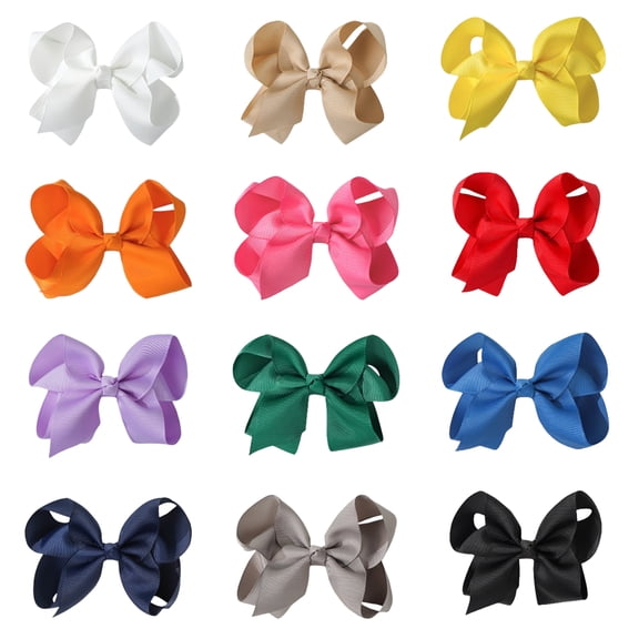 JoyBowie 12 Pcs 3 Inch Hair Bows Solid Color Design for Toddler Girls Hair Accessories