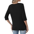 thumbnail image 5 of Womens Tops 3/4 Length Sleeve V Neck Loose Casual T Shirts Summer Cloithes 2026, Black 5XL, 5 of 6