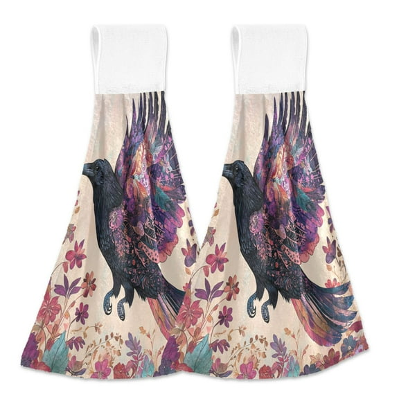BZSMCE Hanging Hand Towels Fashion Floral Flight Pattern 2-Pack - Velcro Style Bathroom Kitchen Towels
