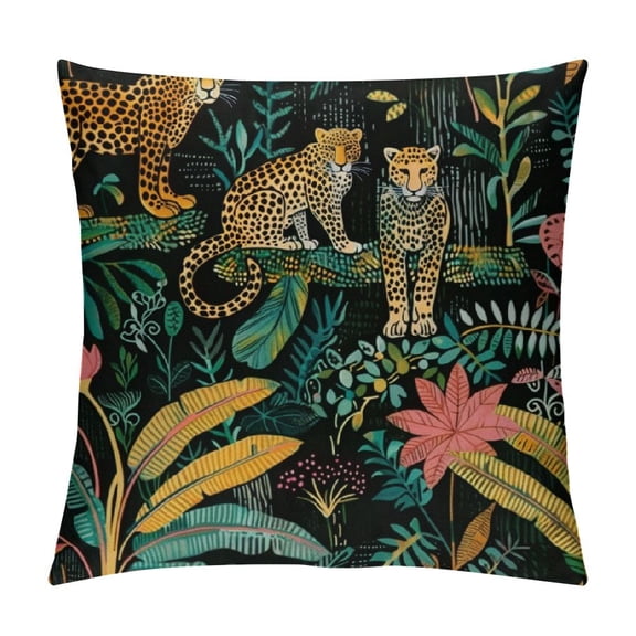 Shiartex Leopard Pillow Covers, Cheetah Decorative, Jungle Tropical Leaves Print Throw Pillow Covers, Square Cushion Pillowcases for Sofa Couch Bed, Farmhouse Home Decor White