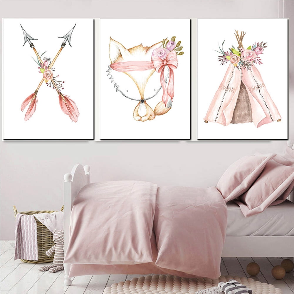 Nordic Style Flower Rabbit Poster Wall Art Painting Canvas Home Decor 40cm*50cm 