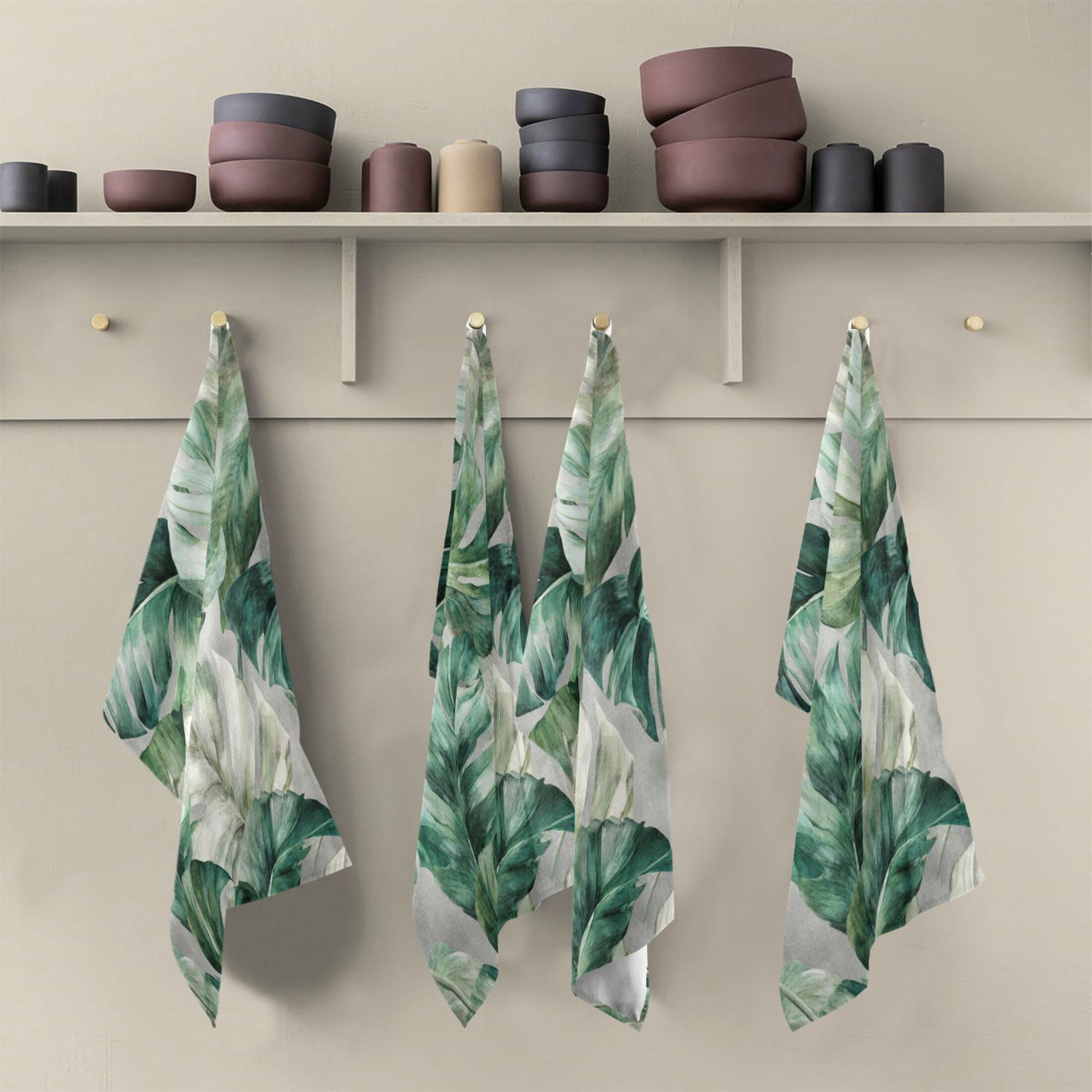 Qxltty Tropical Leaves Kitchen Towels 28 x 18 Inch Set of 6 Soft Cotton Linen Feel Dish Towels with Hanging Loop for Drying, Cleaning & Decor