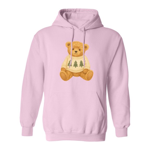 Inktastic Vintage Teddy Bear in Sweater with Christmas Trees Adult Hoodie Sweatshirt