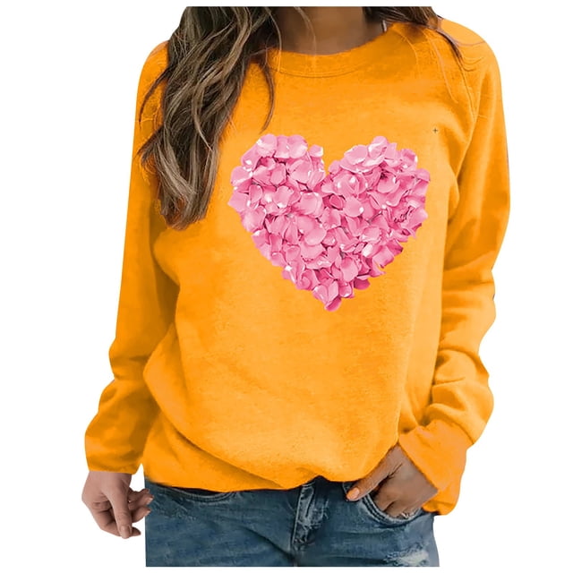 Chandails à Capuchon Graphiques pour Femmes Col Rond Manches Longues Imprimé Décontracté Ample Chandail Molletonné T-Shirt Blouse Hauts d'Automne