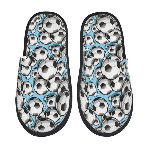 Balery Football Soccer Ball Pantuflas de Casa de Felpa Silenciosas con Diseño Estampado, Zapatillas Cómodas Antideslizantes de Algodón para Interior-Large