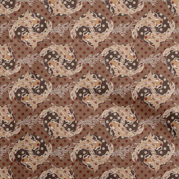oneOone Viscose Chiffon Brown Fabric Asian Japanese Koi Fish Dress Material Fabric Print Fabric By The Yard 42 Inch Wide