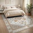 thumbnail image 3 of ODIKA 8'x10' Washable Area Rug Durable, Non-Slip Beige Large Boho Geometric Lattice Border Neutral Dining for Living Room, Under Sectional, Family, 3 of 7
