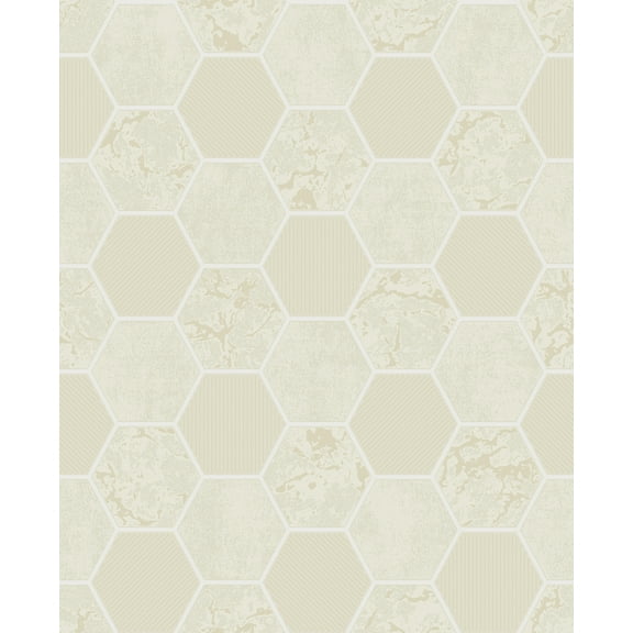 Fine Décor Ceramica Cream Hexagon Tile Wallpaper