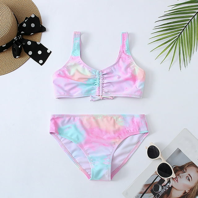 Kid Girl Swimsuits 2 Piece Bikini Set Swimsuit Ruffle Floral Pattern Girls Bathing Suits Size 9-10 Years