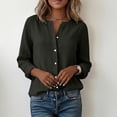 thumbnail image 6 of Feancey Women's Long Sleeve Button Down Shirts Dressy Casual V Neck Blouse Loose Fit Collarless Work Shirt Breathable Lightweight Vacation Shirts Dark Gray S, 6 of 10