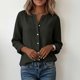 thumbnail image 4 of Craaazy Women's Casual V-Neck Blouse, Solid Color Long Sleeve Button Down Shirt, Loose Fit Comfy Tops for Daily Wear Gifts, 4 of 9