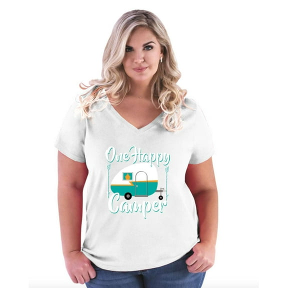 IWPF - Women's Plus Size V-neck T-Shirt - ONE HAPPY CAMPER
