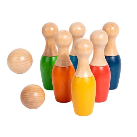 harayaa Wooden Bowling Play Set 6 Rainbow Pins 2 Solid Balls Smooth Texture Educational Toy for Young Children