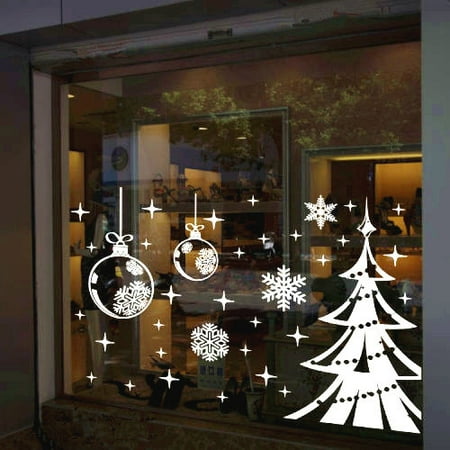 White Snowflake Merry Christmas Tree Vinyl Wall Sticker Decals