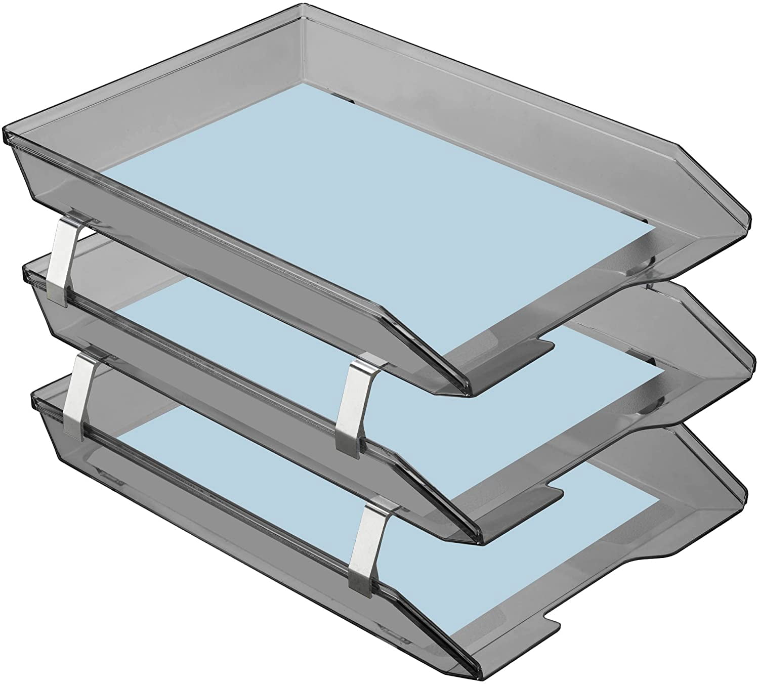 Acrimet Facility 3 Tier Letter Tray Front Load Plastic Desktop File Organizer (Smoke Color)