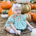 thumbnail image 4 of 0-3Years Baby Girl Halloween Outfits Pumpkin Plaid Bubble Romper Short Puff Sleeve Bodysuit Cute One Piece Clothes, 4 of 8