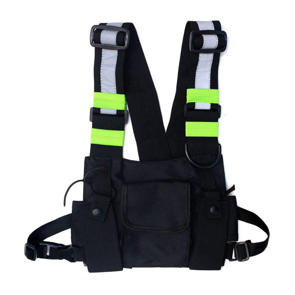 Black Radio Chest Harness Bag Front Pack Pouch Holster Vest Rig for Hand Radio 