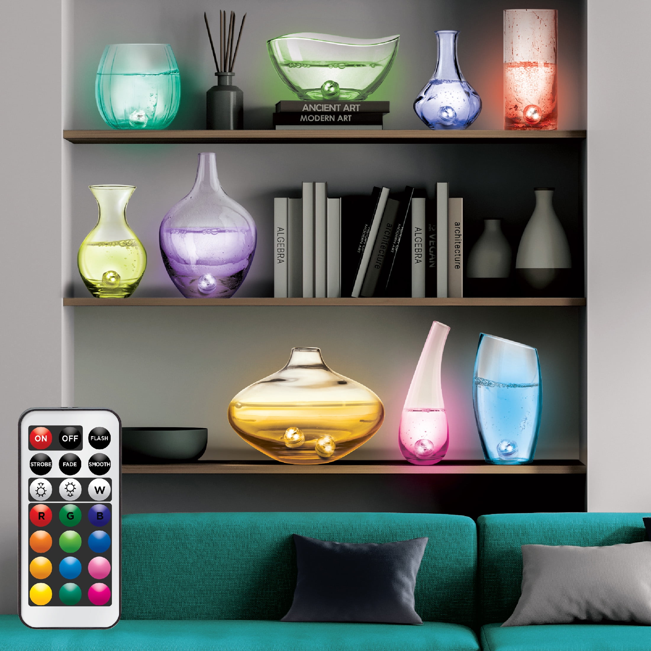 Great Value Color Changing Waterproof Mini LED Puck Lights with Remote – 2 Pack