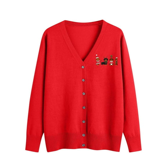 Stamzod Christmas Cardigans for Women 2025 Holiday Long Sleeve Cardigan Sweater Festival Xmas Women's Outerwear Sweaters Red W L