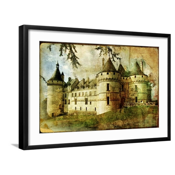 Art.com Medieval Castle - Old Book Of The Fairy Tales Art Print by Maugli-l, Black Frame Wall Art, 29" x 21"