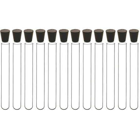 12X75mm Test Tubes, Borosilicate Glass, Round Btm, 5ml Vol, With Rubber Stopper, Karter Scientific 401X2 (Pack 10)