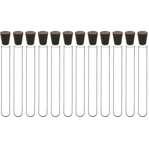12X75mm Test Tubes, Borosilicate Glass, Round Btm, 5ml Vol, With Rubber Stopper, Karter Scientific 401X2 (Pack 10)