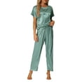 thumbnail image 1 of Conjunto de pijamas de satén para mujeres INSPIRE CHIC, ropa de verano, camisetas de manga corta con pantalones, conjuntos de lounge de seda en gris y verde, 1 of 6