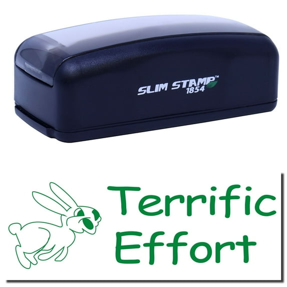 Large Pre-Inked Terrific Effort Stamp, Slim 1854, Ultra Slim Design, Impression Size 1-13/16" by 2-1/2", Up to 25,000 Impressions - Green Ink