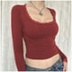 thumbnail image 2 of Camiseta corta de manga larga con botones y cuello de encaje para mujer - Color liso, dos bolsillos, informal/trabajo/fiesta, 2 of 7