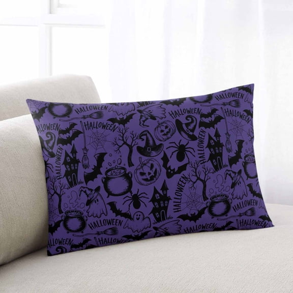 Purple Halloween Body Pillow Cover, Pillowcase Protectors with Zipper, Breathable Decorative Throw Pillow Case Cover, Vintage Scary Pumpkin Ghost Castle Pillow Shams for Couch Sofa 24x36Inch