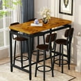 thumbnail image 7 of AWQM Bar Table Set, Industrial Counter Height Pub Table with 4 Chairs, 5 Pieces Kitchen Dining Table Set, PU Upholstered Stools with Backrest, Rustic Brown, 7 of 7