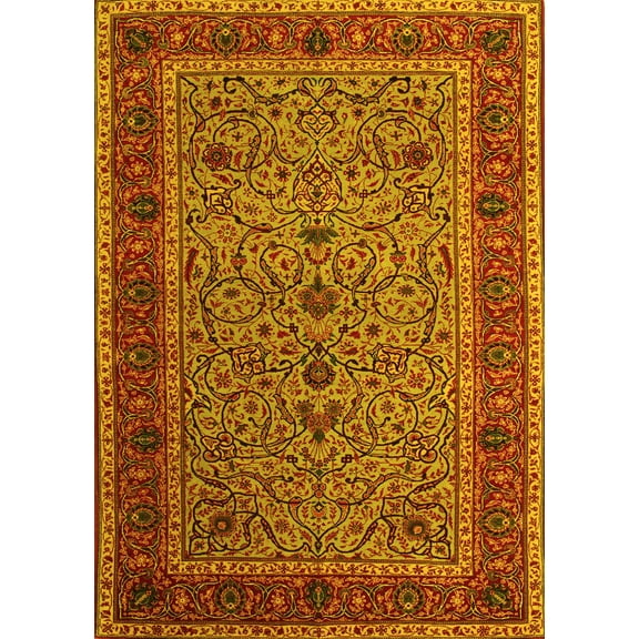 Ahgly Company Machine Washable Indoor Rectangle Persian Yellow Traditional Area Rugs, 5' x 7'
