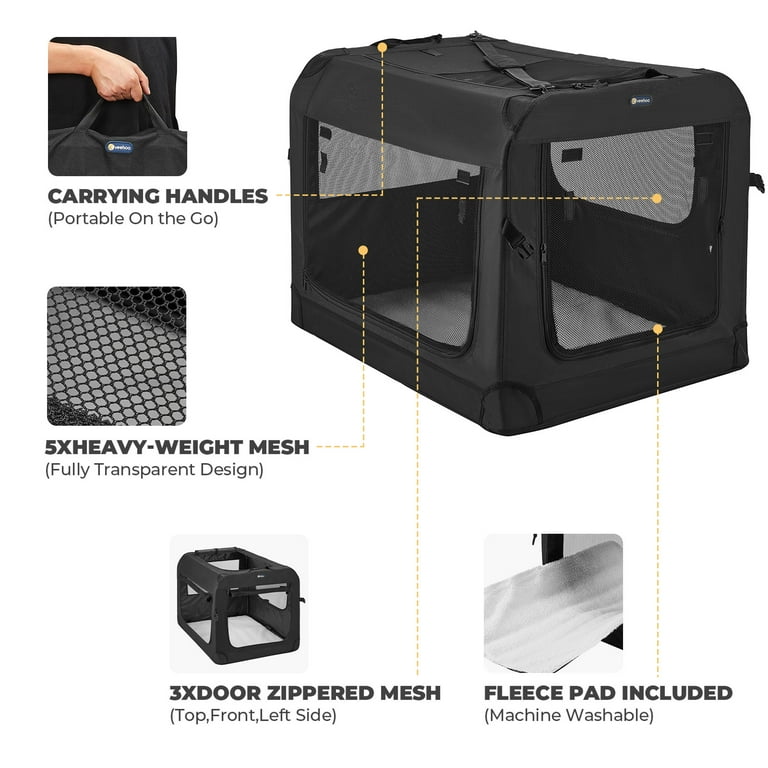 Veehoo Folding Soft Dog Crate, 3-Door Pet Kennel, 600D Cationic Oxford Fabric, 20 Veehoo Folding Soft Dog Crate, 3-Door Pet Kennel, 600D Cationic Oxford Fabric, 20