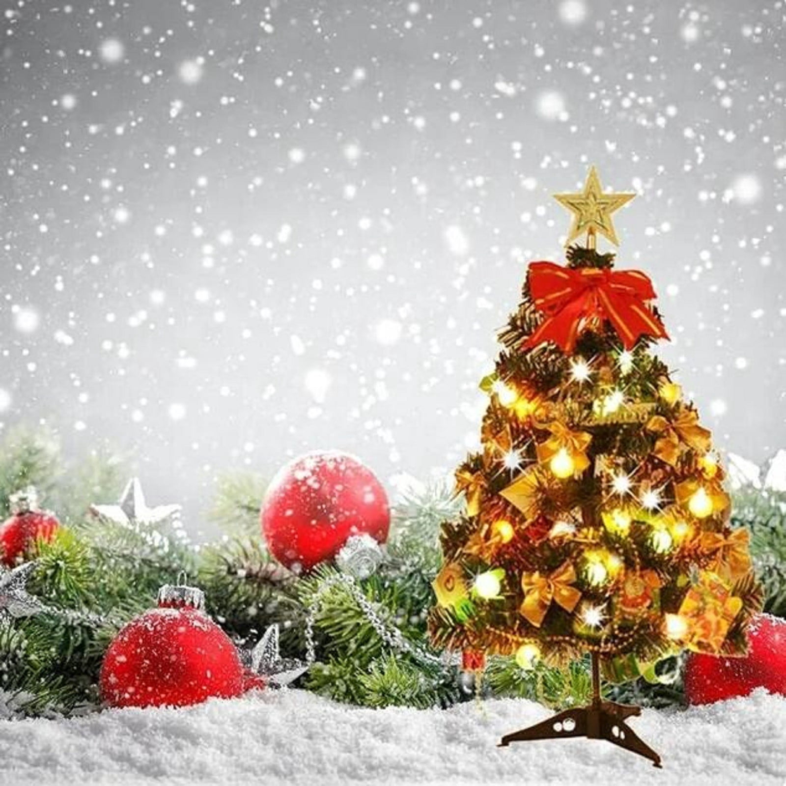 KQJDYXW Mini Xmas Tree, 24"/60CM Artificial Small Tabletop Christmas Tree with LED String Lights & Ornaments for Holiday Home Office Decoration