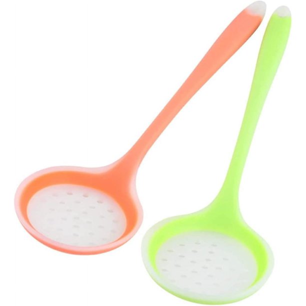 Cuchara ranurada Cuchara con filtro Cucharas ranuradas resistentes al calor Cuchara de silicona Espumadera de silicona ranurada (2 piezas, color aleatorio)