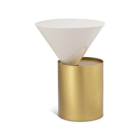 Meridian Furniture Damon White Metal Top End Table with Brushed Brass Metal Base